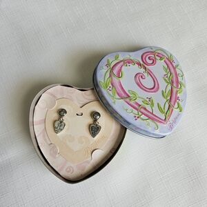 Vintage Brighton earrings, silver hearts, retired pattern "French Quarter"